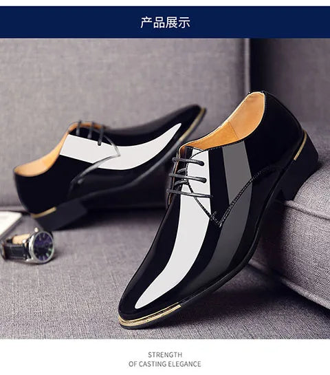 2025 Newly Men's Quality Patent Leather Shoes White Wedding Shoes Size 38-48 Black Leather Soft Man Dress Shoes