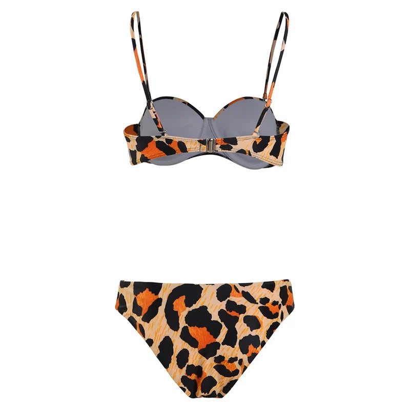 5 Colors New Sexy Strapless Swimsuit Women Push-up Padded Bathing Suit Fashion Leopard Print Bikini Set Beach Two Piece Swimwear