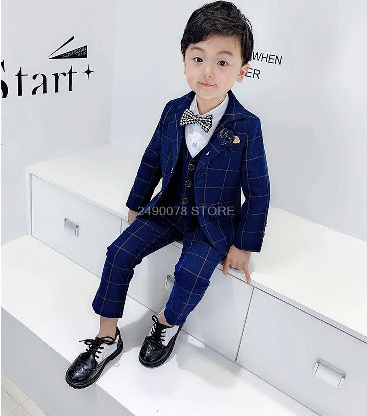 Top Quality Flower Boys Wedding Suit Gentleman Kids Formal Tuxedo Dress Children Party Performance Dress Costume