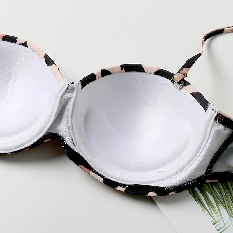 5 Colors New Sexy Strapless Swimsuit Women Push-up Padded Bathing Suit Fashion Leopard Print Bikini Set Beach Two Piece Swimwear