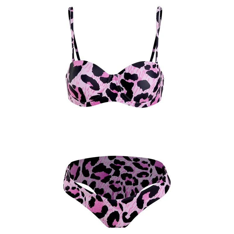 5 Colors New Sexy Strapless Swimsuit Women Push-up Padded Bathing Suit Fashion Leopard Print Bikini Set Beach Two Piece Swimwear