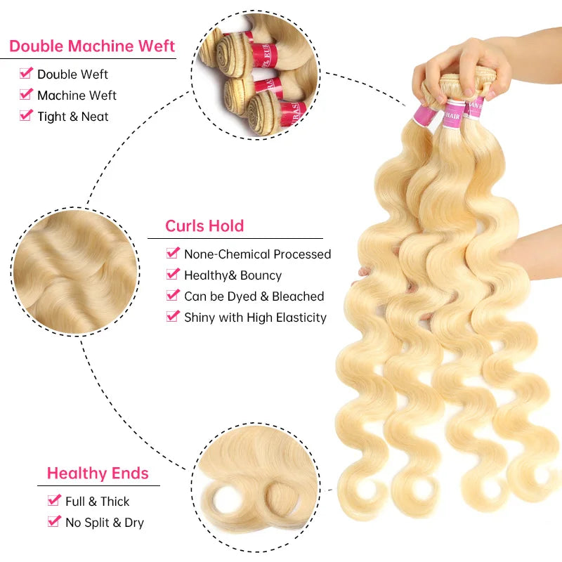 613 Blonde Body Wave Straight Human Hair Bundles 40 Inches Colored Brazilian Hair Extension Free Shipping on Sale Clearance