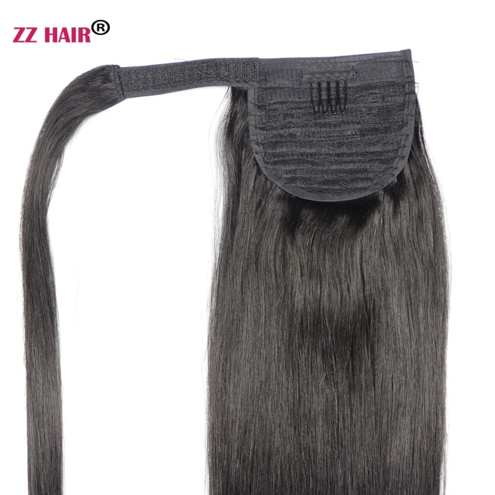 ZZHAIR 100% Human Hair Extensions 16"-26" Magic Wrap Around Ponytail 100g Clip In  Machine Made Remy Horsetail Stragiht
