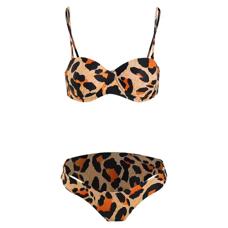 5 Colors New Sexy Strapless Swimsuit Women Push-up Padded Bathing Suit Fashion Leopard Print Bikini Set Beach Two Piece Swimwear