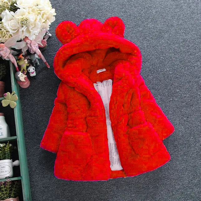 Winter Jacket Toddler Girl Clothes Korean Cute Hooded Warm Thick Fleece Outerwear Baby Fur Coats Luxury Kids Clothing BC1861