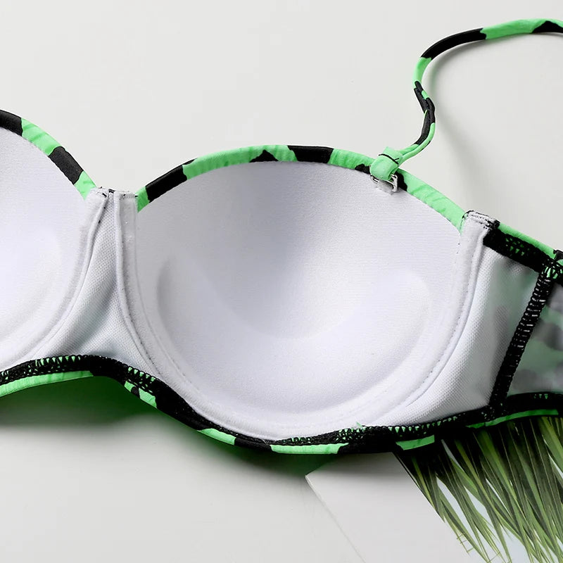 5 Colors New Sexy Strapless Swimsuit Women Push-up Padded Bathing Suit Fashion Leopard Print Bikini Set Beach Two Piece Swimwear