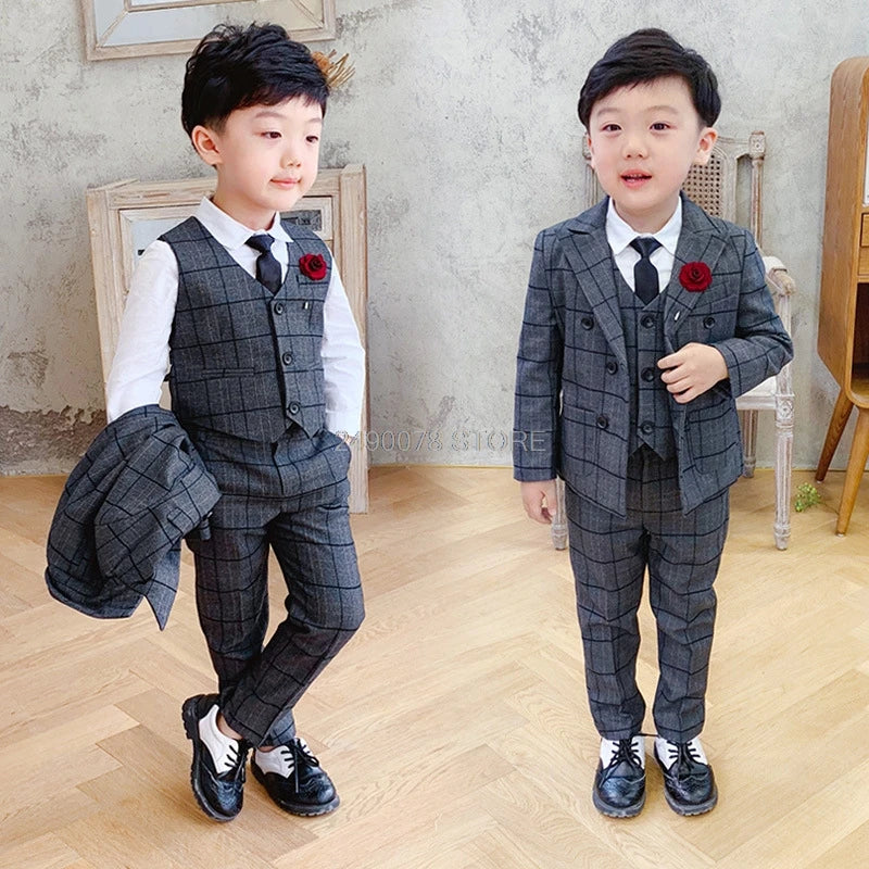 Top Quality Flower Boys Wedding Suit Gentleman Kids Formal Tuxedo Dress Children Party Performance Dress Costume