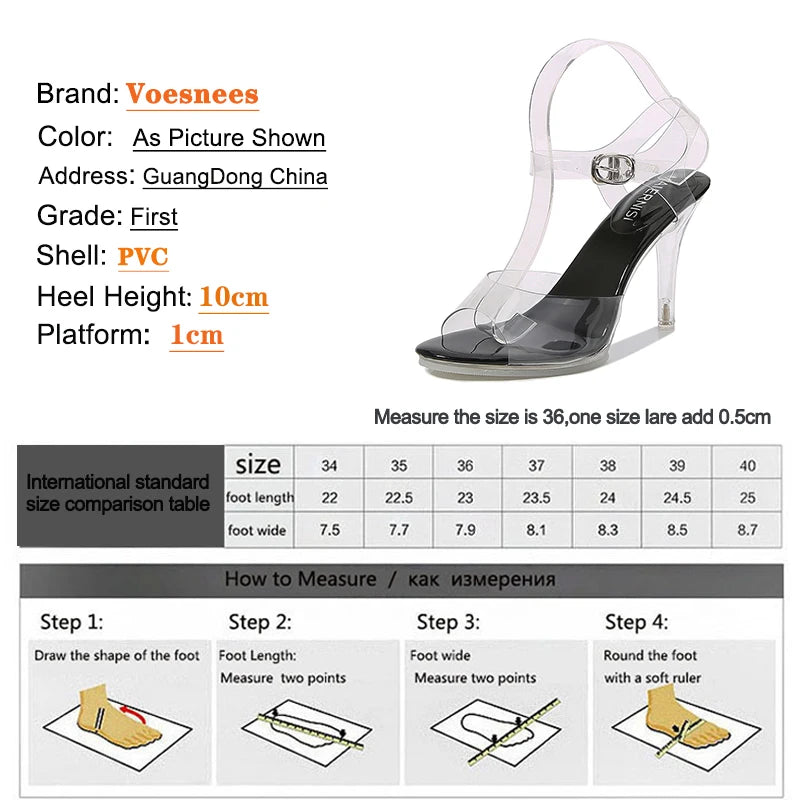 Voesnees Clear Stiletto Heels Walking Show Stripper Heels Fish Mouth Sandals Woman Transparent High Heels Crystal Wedding Shoes