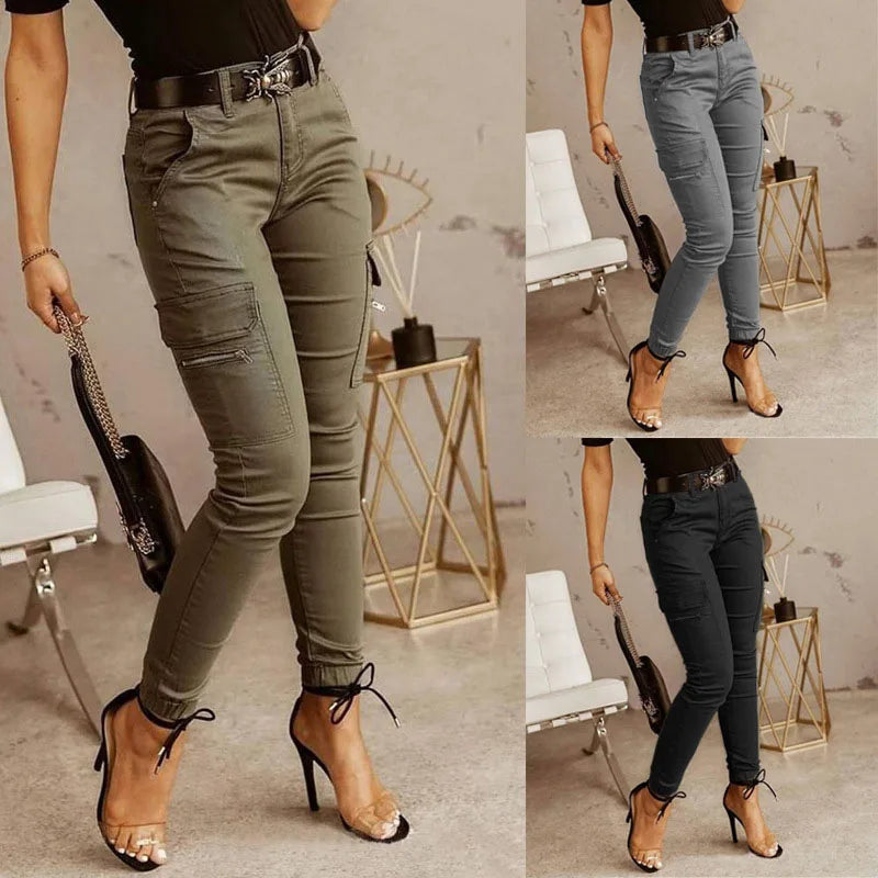 New Fashion Cotton Solid Color Pants Women Sexy Women Pants Casual Green Pocket Belt Trousers Women Blusas De Mujer CK5502