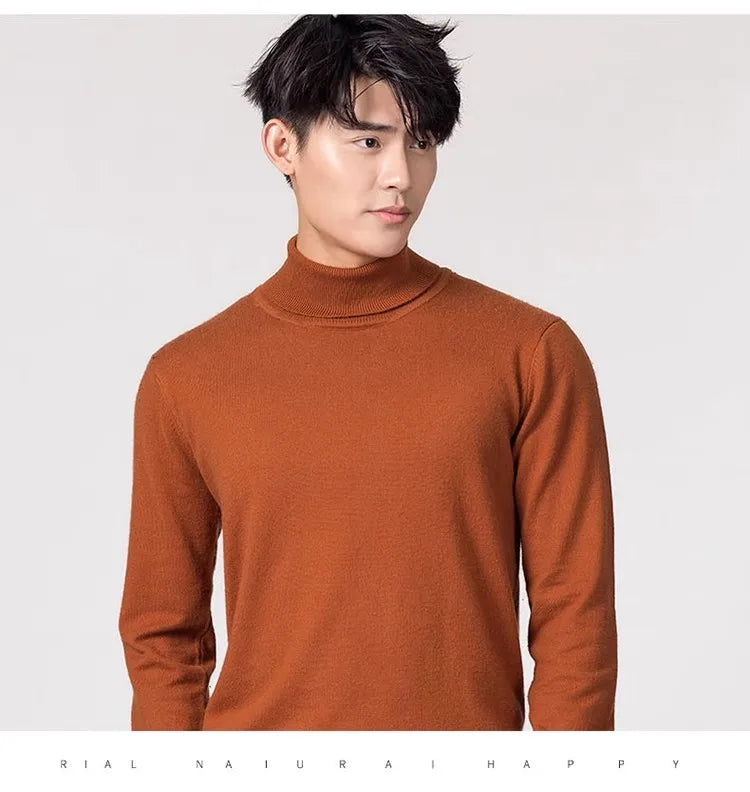 Cashmere Cotton Blend Turtleneck Men Sweater 2024 Autumn Winter Clothes Rolled Neck Jumper Jersey Pull Homme Knitted Pullovers
