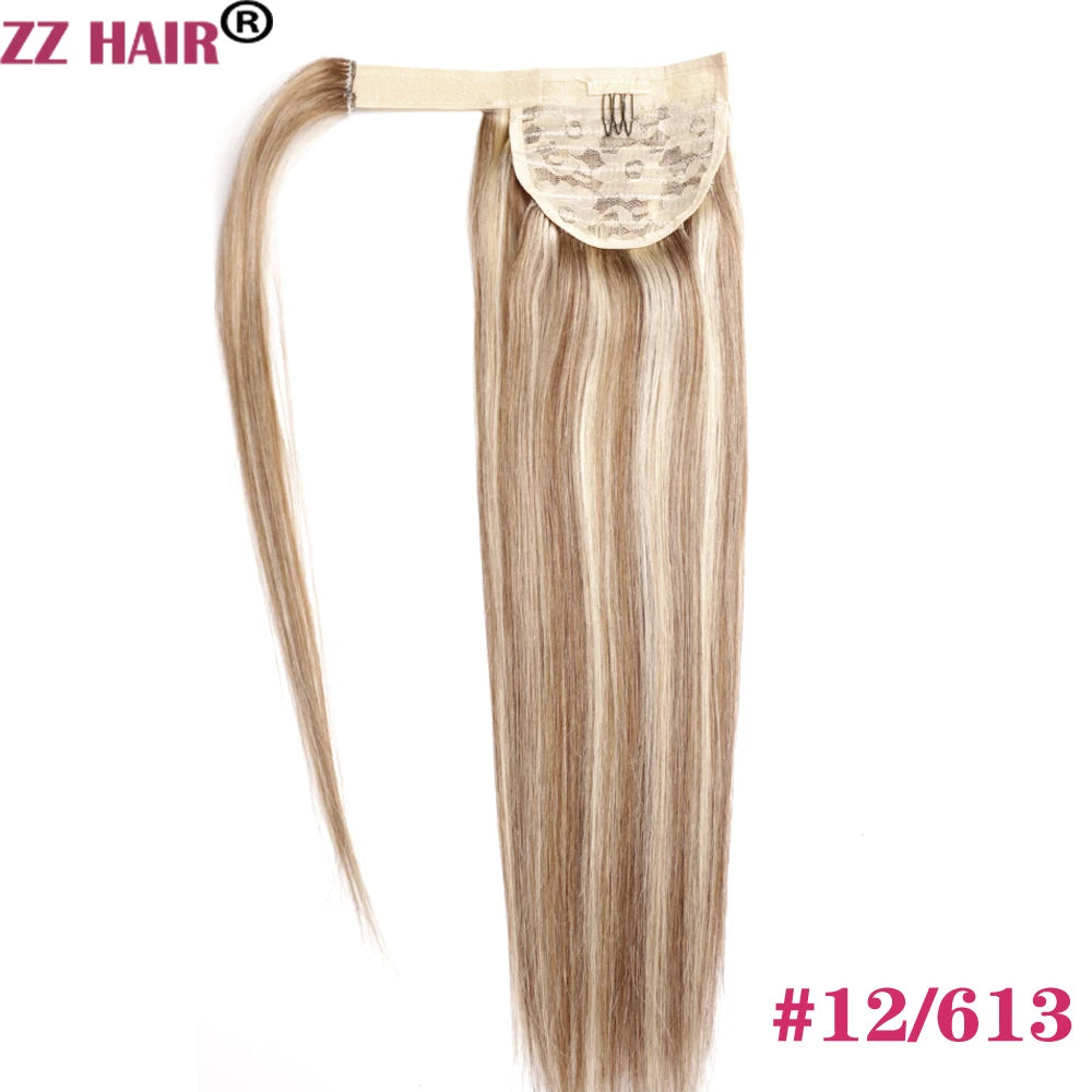 ZZHAIR 100% Human Hair Extensions 16"-26" Magic Wrap Around Ponytail 100g Clip In  Machine Made Remy Horsetail Stragiht