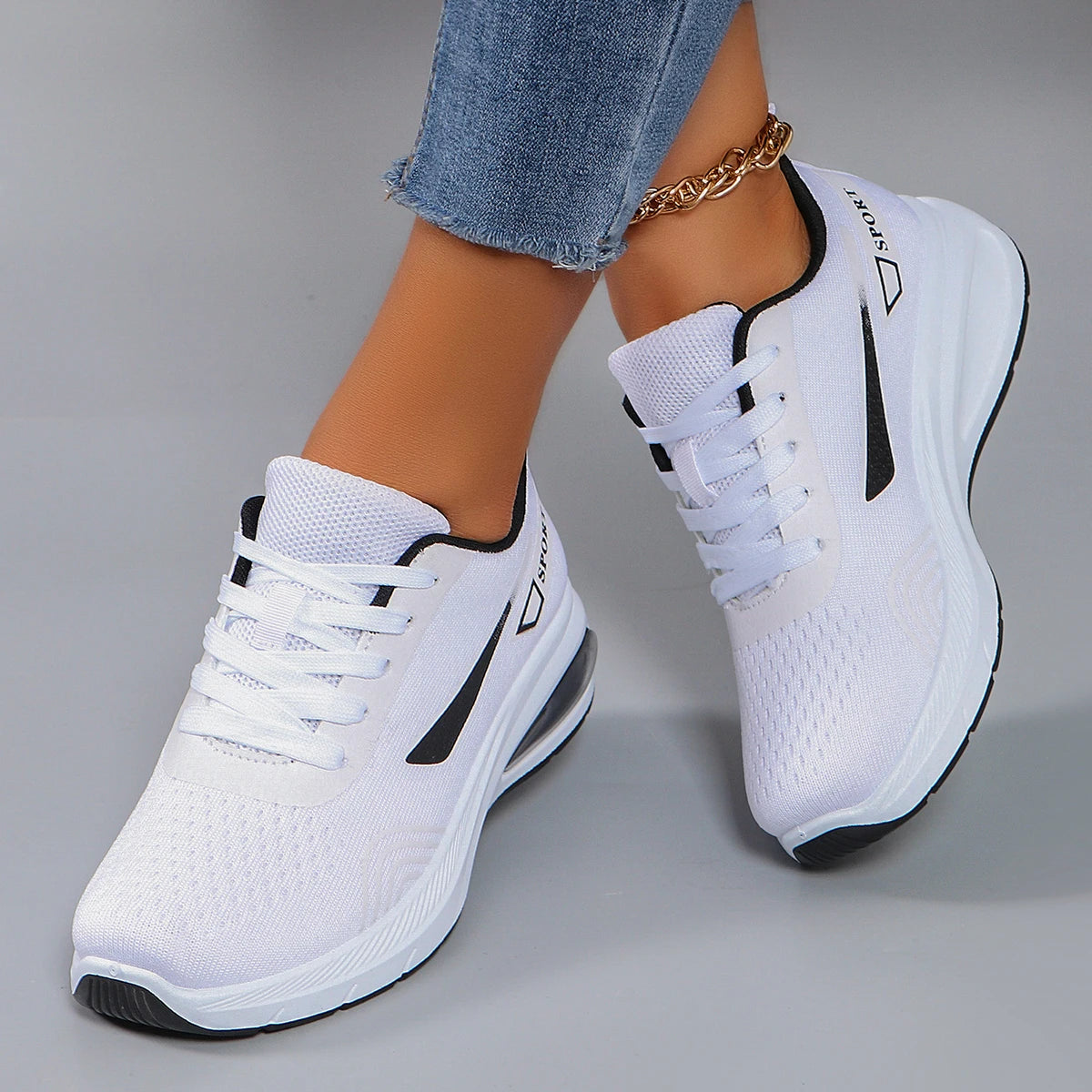 Spring new women's sports shoes, fashionable, breathable, lightweight, non-slip, wear-resistant, casual sports shoes, flat shoes