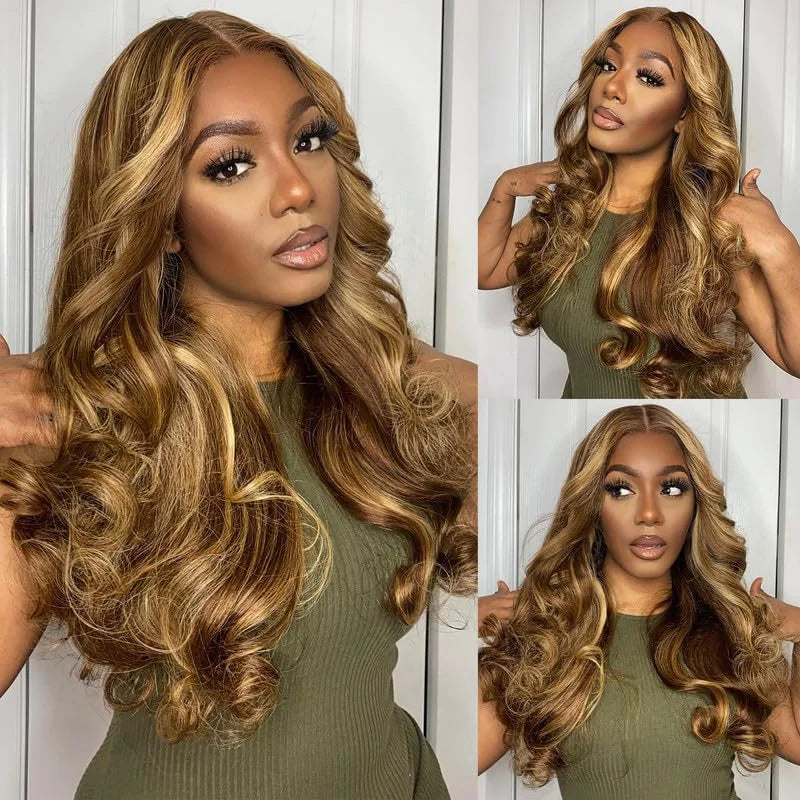 Highlight Ombre Lace Front Wig Human Hair 13x4 Transparent Lace Frontal Wigs Pre Plucked Body Wave Honey Blonde Wigs for Women