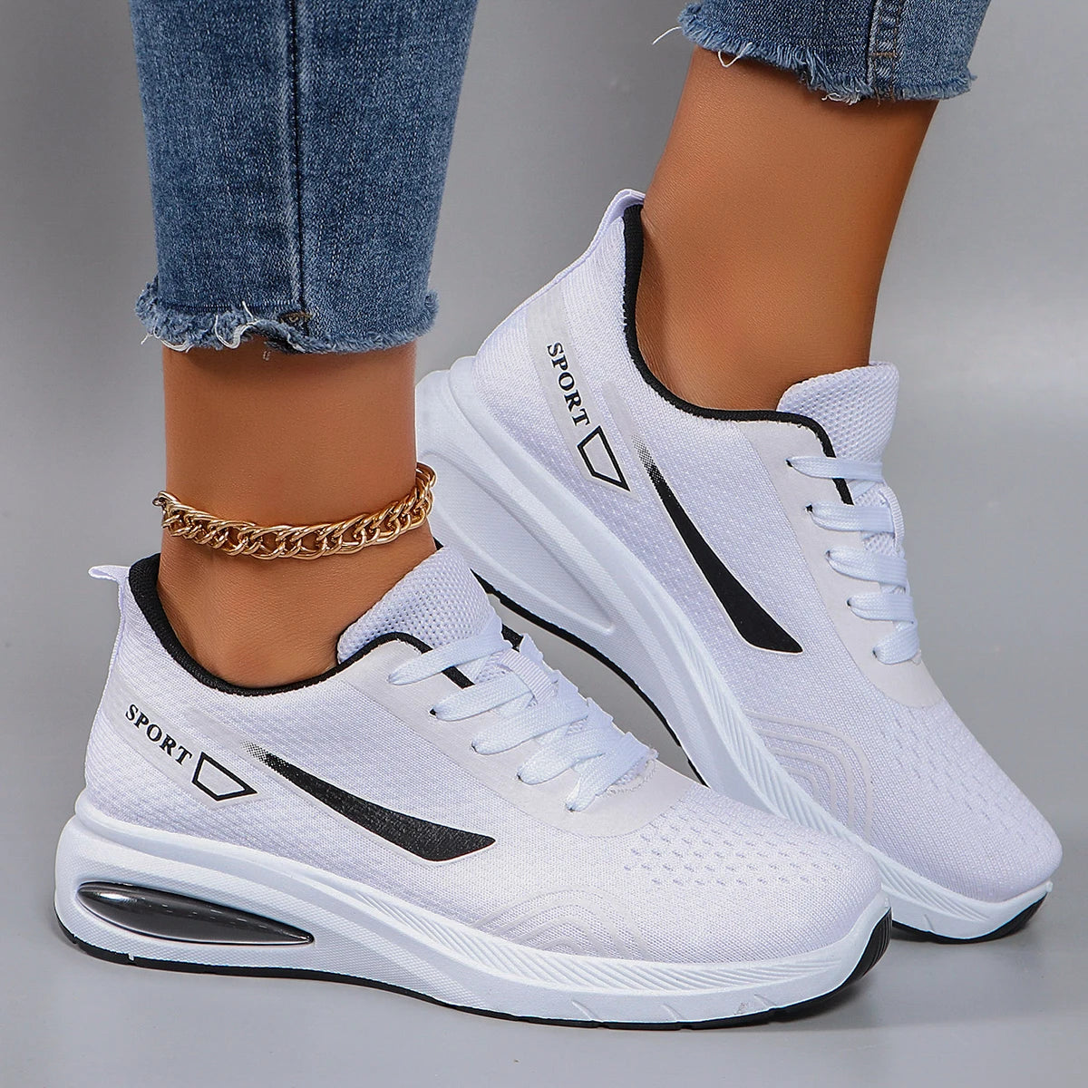 Spring new women's sports shoes, fashionable, breathable, lightweight, non-slip, wear-resistant, casual sports shoes, flat shoes