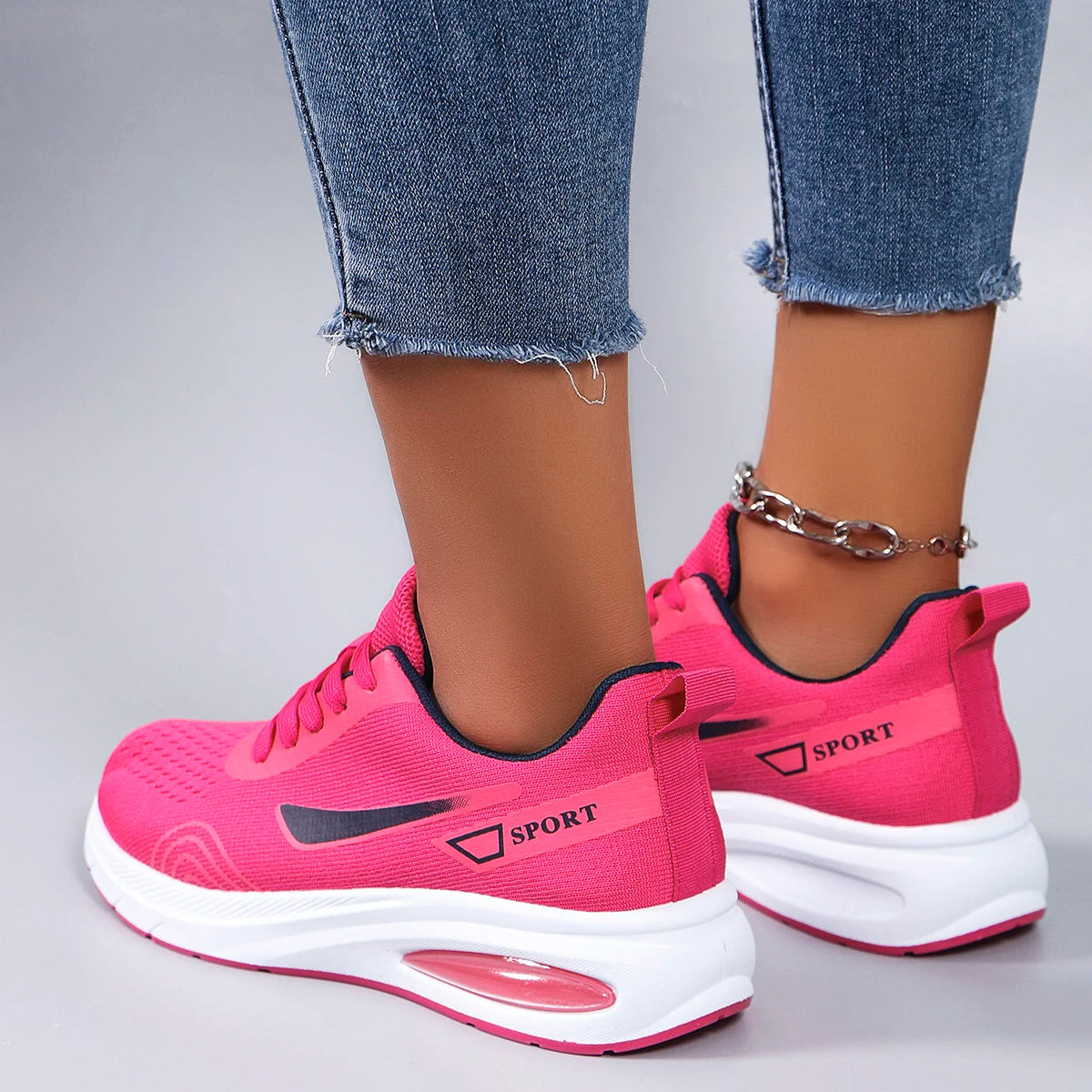 Spring new women's sports shoes, fashionable, breathable, lightweight, non-slip, wear-resistant, casual sports shoes, flat shoes