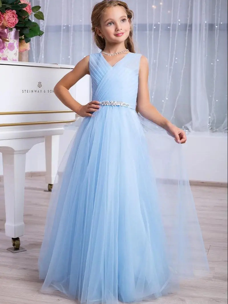Flower Girl Dresses Tulle Puffy Backless Knee Length Kid Child Wedding Party Princess Ball Gown