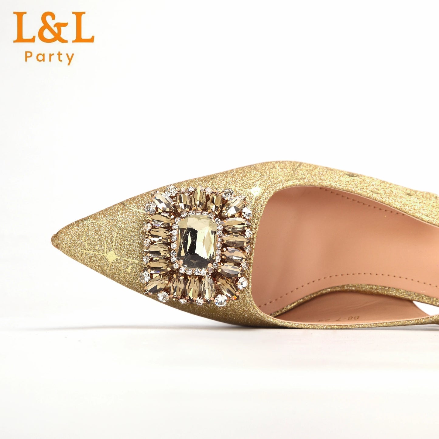 2024 Latest Italian Design African Women's High Heels Pointed Toe Sandals Party Wedding Party Gold Color Shoes and Bags Set