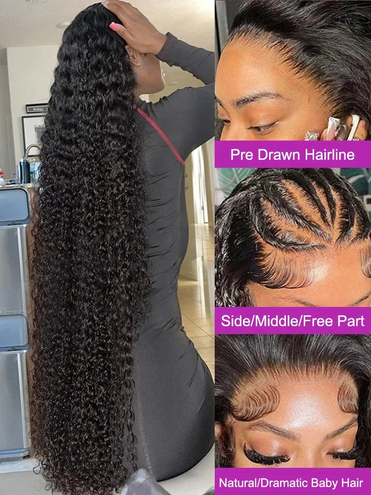 High Density 250% 40 50 Inch Deep Wave 13x6 HD Lace Front Human Hair Wig Loose Water Wave Curly 13x4 Lace Frontal Wig Human Hair