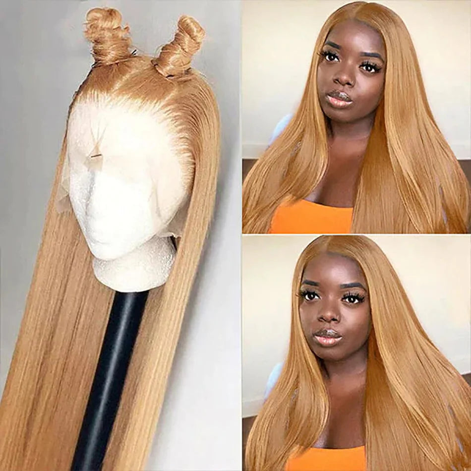 Honey Blonde Lace Front Wigs Human Hair #27 Colored Brazilian Straight Lace Frontal Wigs 13X4 HD Lace Front Human Hair Wigs