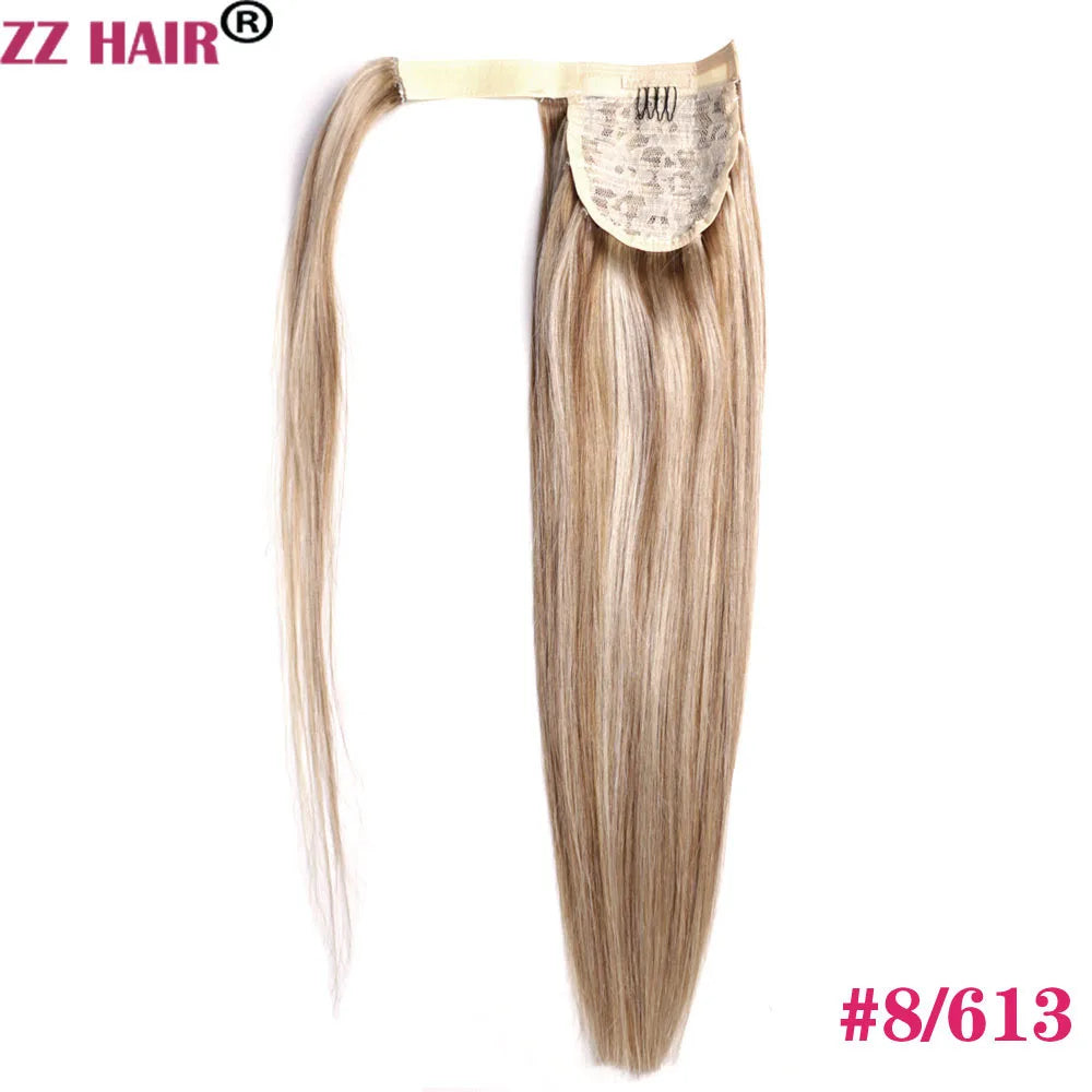ZZHAIR 100% Human Hair Extensions 16"-26" Magic Wrap Around Ponytail 100g Clip In  Machine Made Remy Horsetail Stragiht