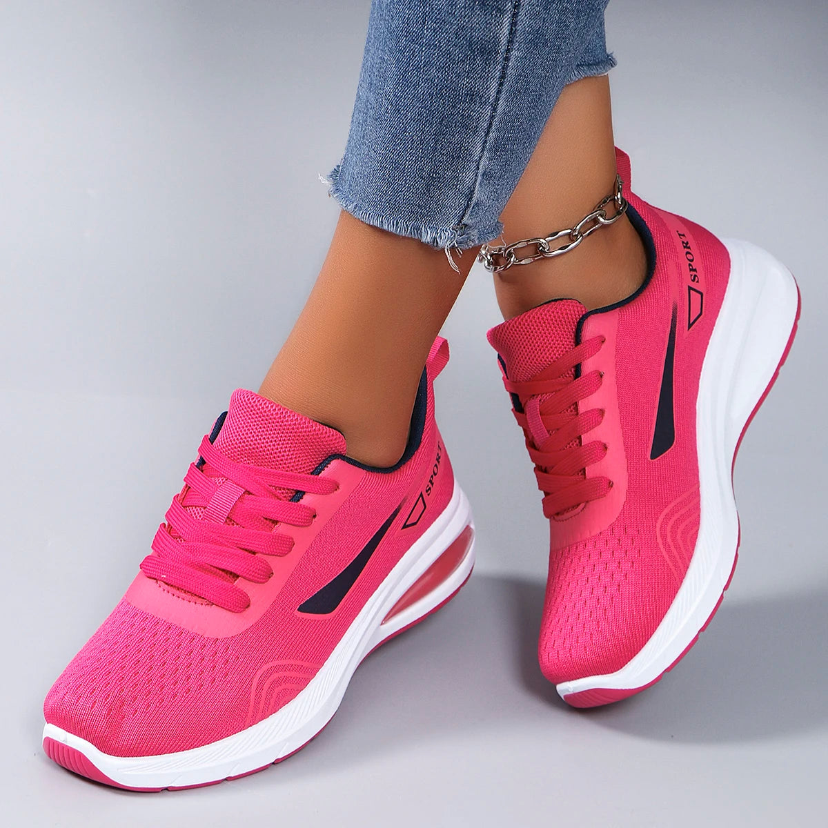 Spring new women's sports shoes, fashionable, breathable, lightweight, non-slip, wear-resistant, casual sports shoes, flat shoes
