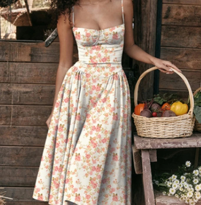 Women's Dress 2025 Spring Summer Latest Solid Color French Elegant Retro Style Dopamine Dressing Strap Maxi Dress Long Skirt