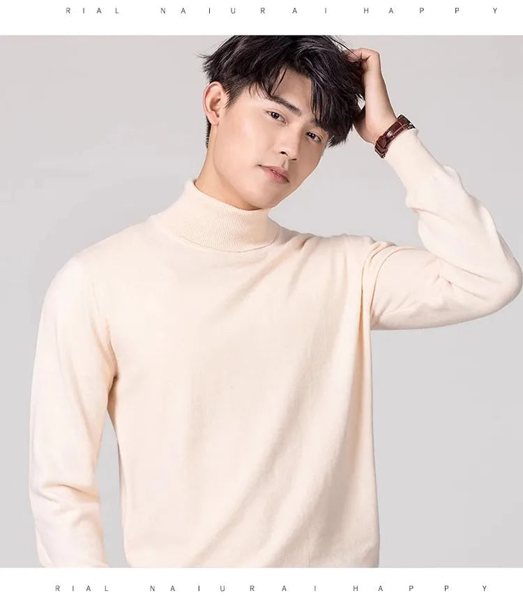 Cashmere Cotton Blend Turtleneck Men Sweater 2024 Autumn Winter Clothes Rolled Neck Jumper Jersey Pull Homme Knitted Pullovers