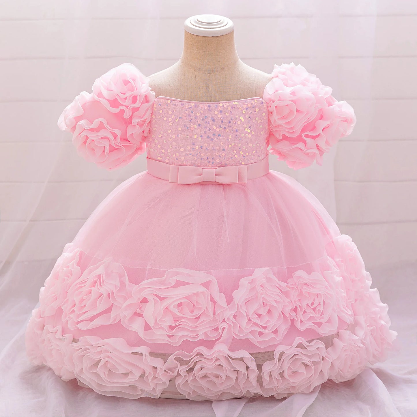 3D Flower Girls Party Princess Dress for Baby Christmas Gown 1-10 Yrs Birthday Bow Tulle Bridemaid Dresses Wedding Kids Clothing