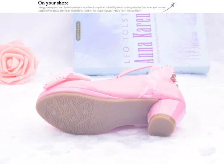 Children Party Leather Shoes Girls PU Low Heel Lace Flower Kids Wedding Shoes Girls Sandals Dance Dress Dance Shoe White Pink