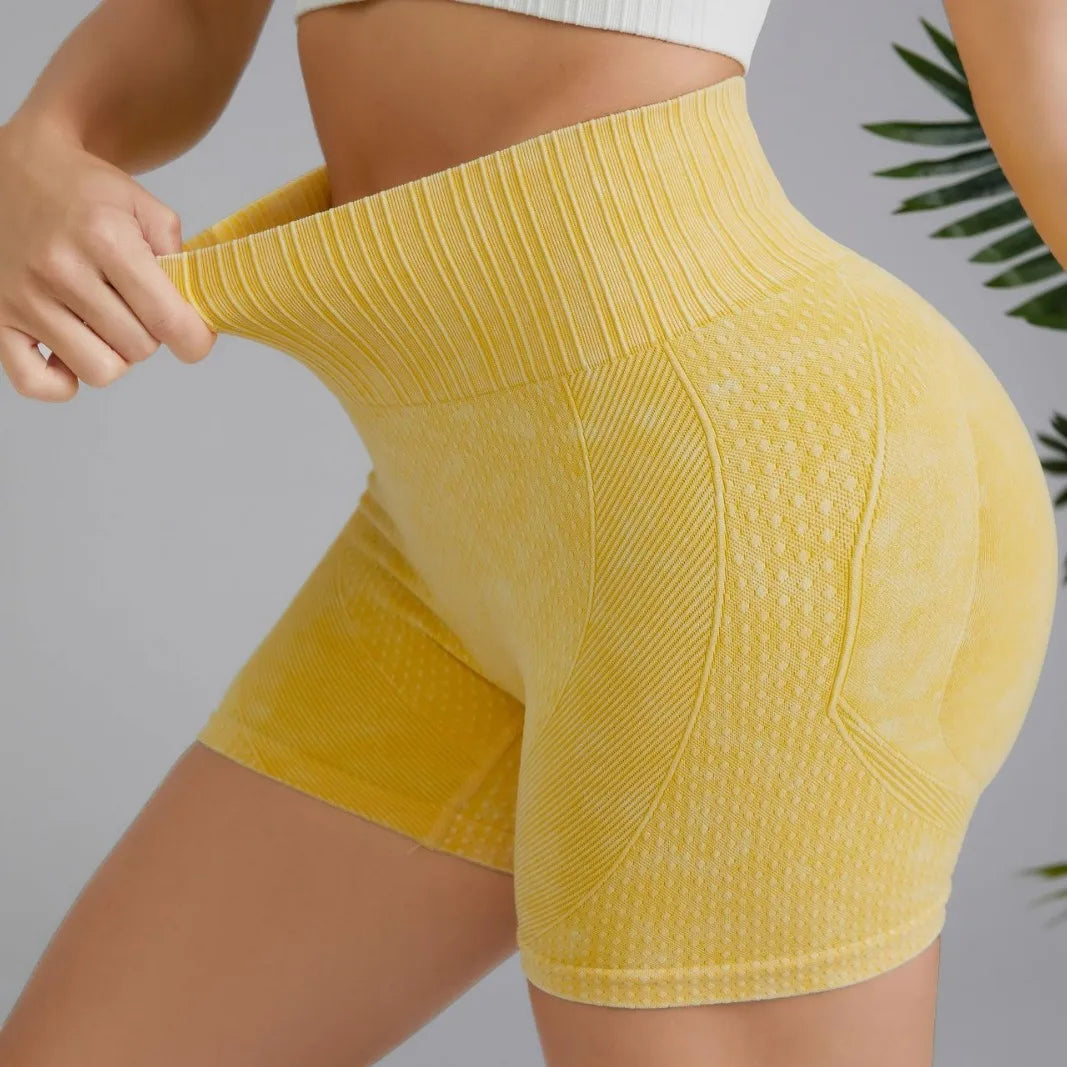 Sand Washing Sports Women Seamless Slim Leggings High Waist Butt Liftting Fitness Shorts Running Cycling Three Point Pants