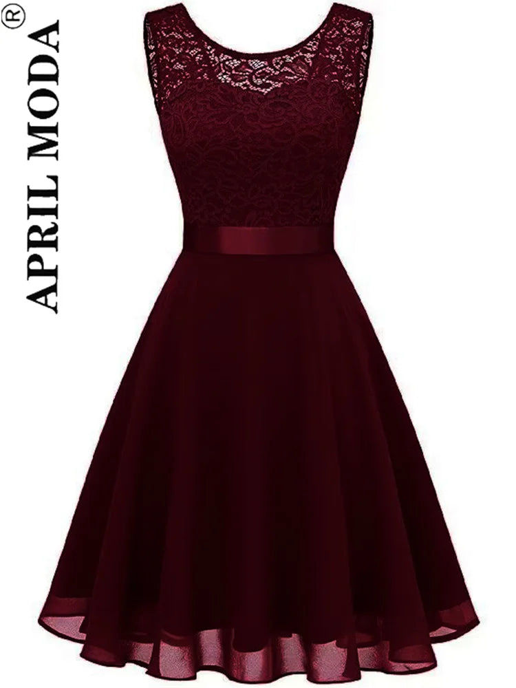 2025 Pink White Lace Chiffon Swing Dresses for Women Elegant Peplum High Waist Purple Sleeveless Party Robe Female A Line Dress