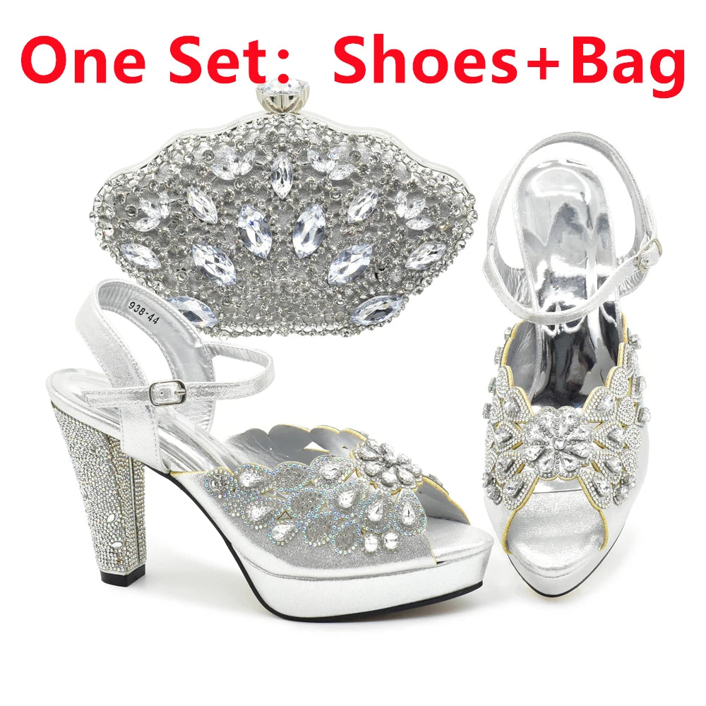 New Pumps for Women Designer Peep-Toe Luxury Wedding Hollowed Out Design Bag and Shoes Matching Set Shoes for Bride Wedding