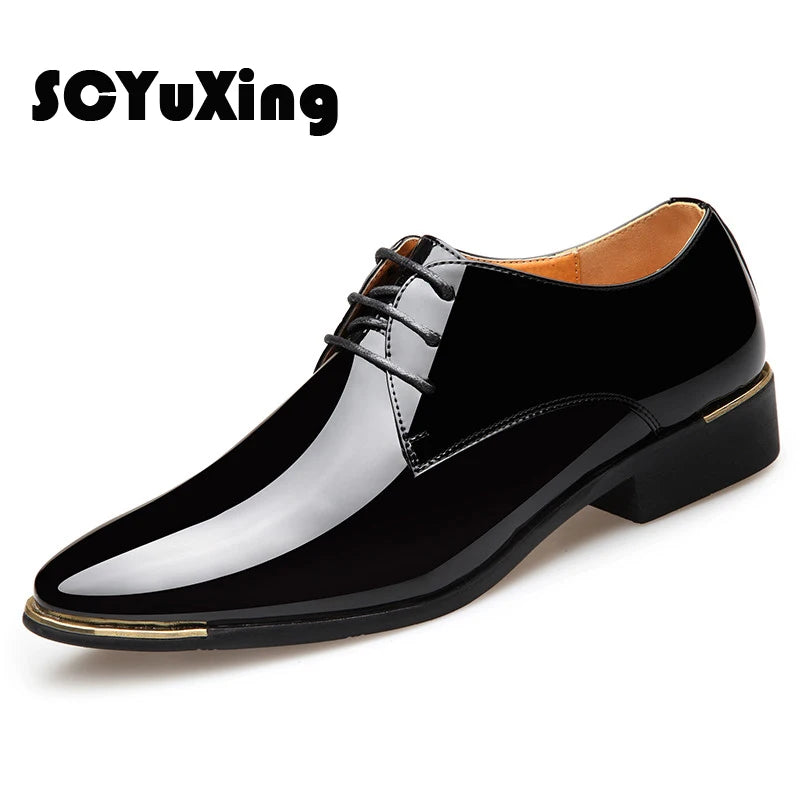 2025 Newly Men's Quality Patent Leather Shoes White Wedding Shoes Size 38-48 Black Leather Soft Man Dress Shoes