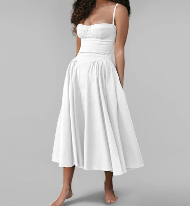 Women's Dress 2025 Spring Summer Latest Solid Color French Elegant Retro Style Dopamine Dressing Strap Maxi Dress Long Skirt