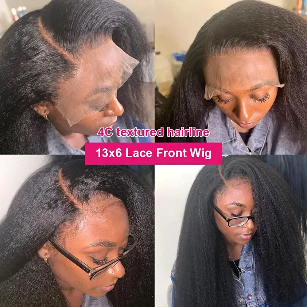 Kinky Straight 13x6 HD Lace Frontal Wig Human Hair 4C Edges Curly Natural Baby Hair Wig Yaki Straight Lace Front Human Hair Wigs