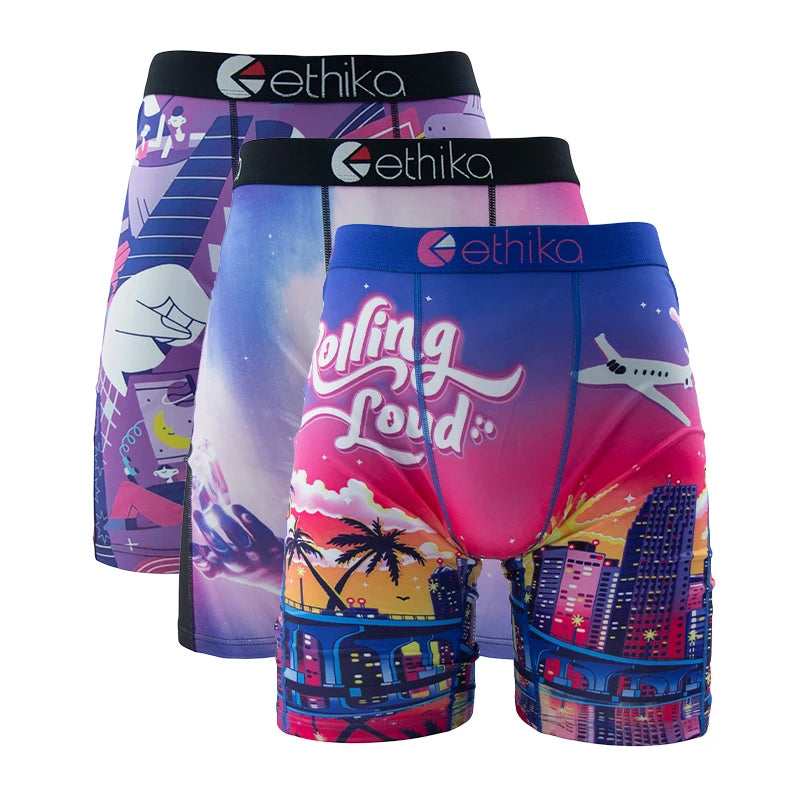 ETHIKA 3Pcs Men Sexy Underwear Boxers Breathable Man Underpants Plus Size S-3XL Mens Trunks Men's Panties Lingeries Boxer Briefs