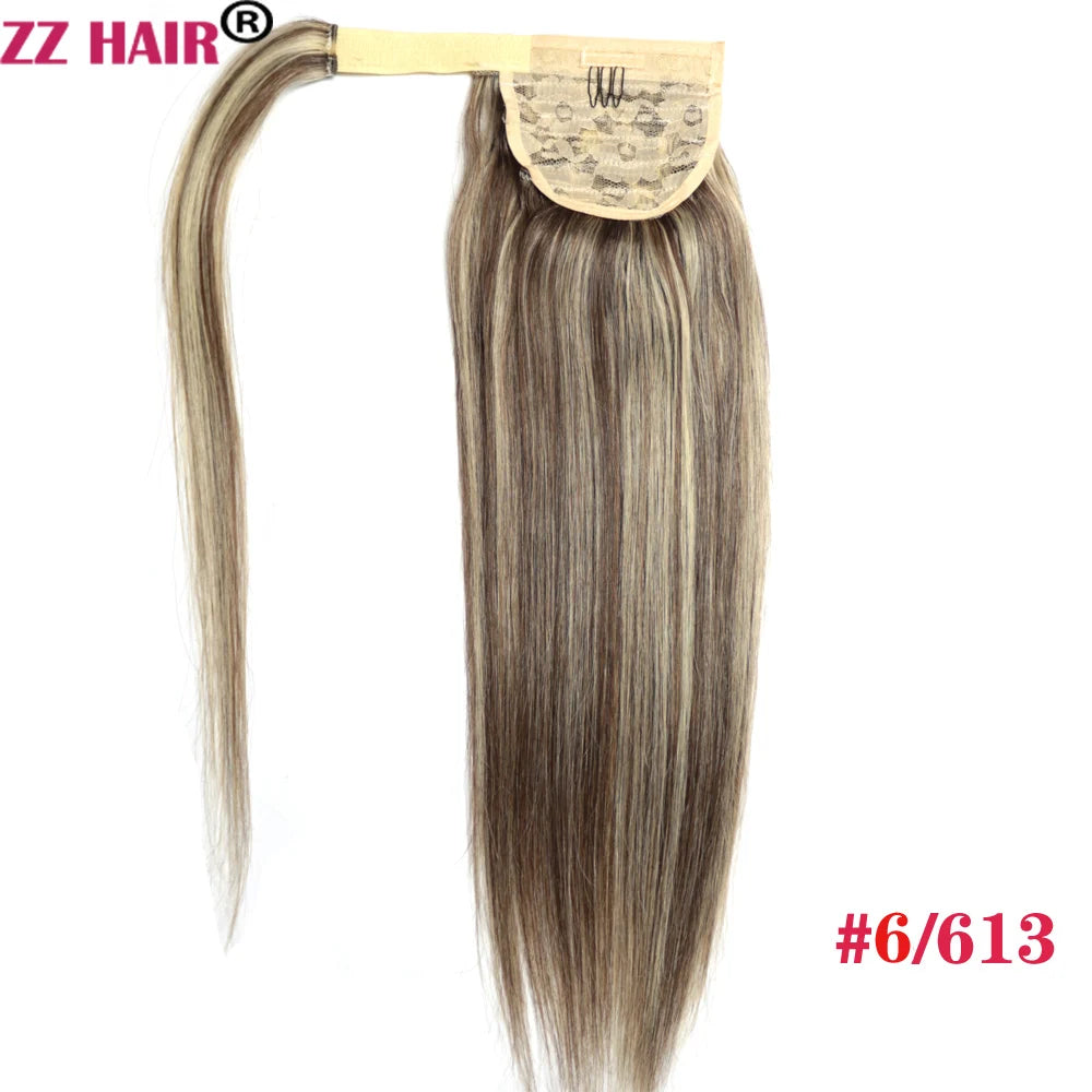 ZZHAIR 100% Human Hair Extensions 16"-26" Magic Wrap Around Ponytail 100g Clip In  Machine Made Remy Horsetail Stragiht