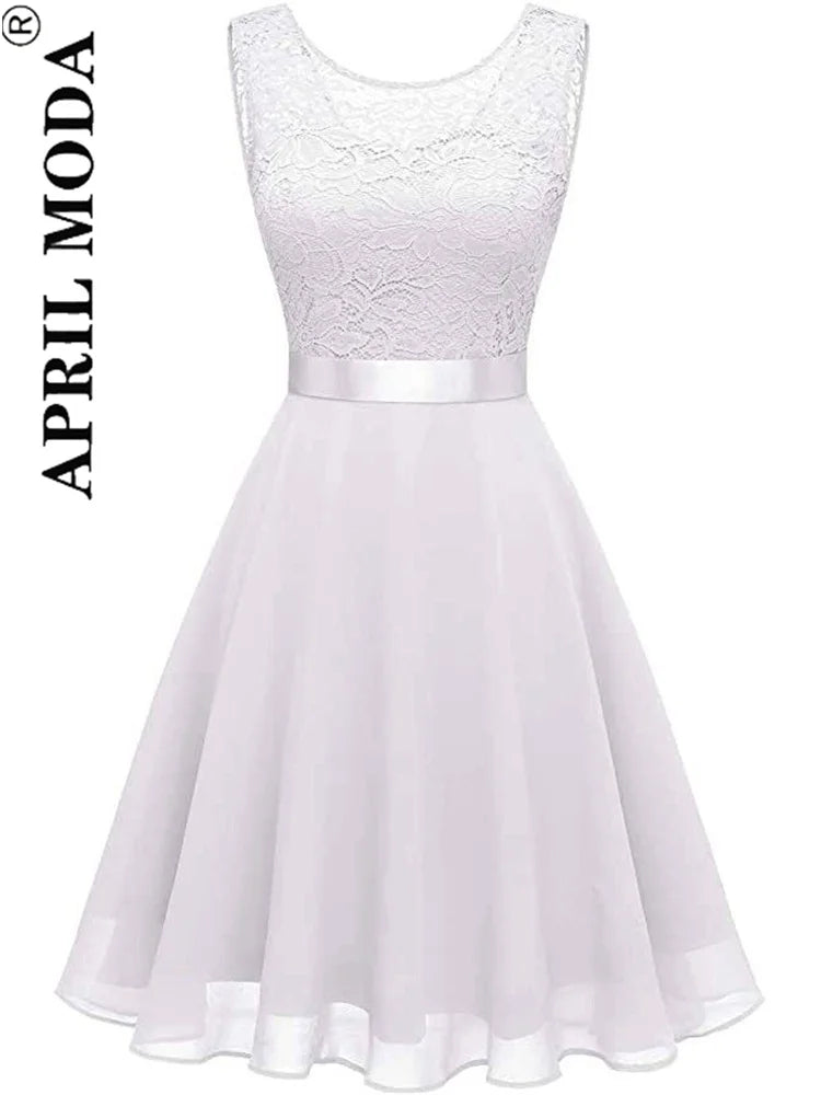 2025 Pink White Lace Chiffon Swing Dresses for Women Elegant Peplum High Waist Purple Sleeveless Party Robe Female A Line Dress