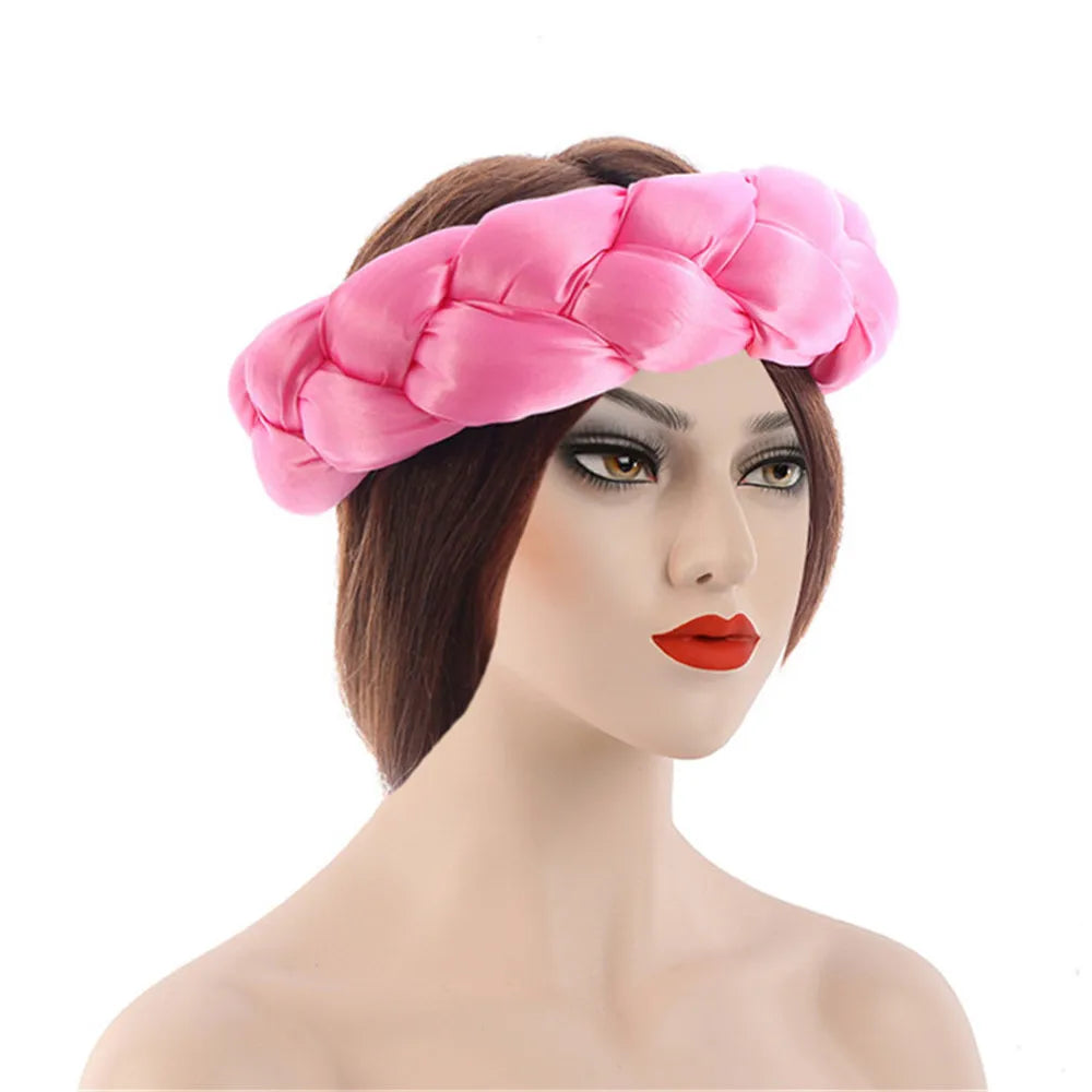 Exaggerated Satin Braid Headband for Women Lady Party Headpiece Candy Color Head Bands