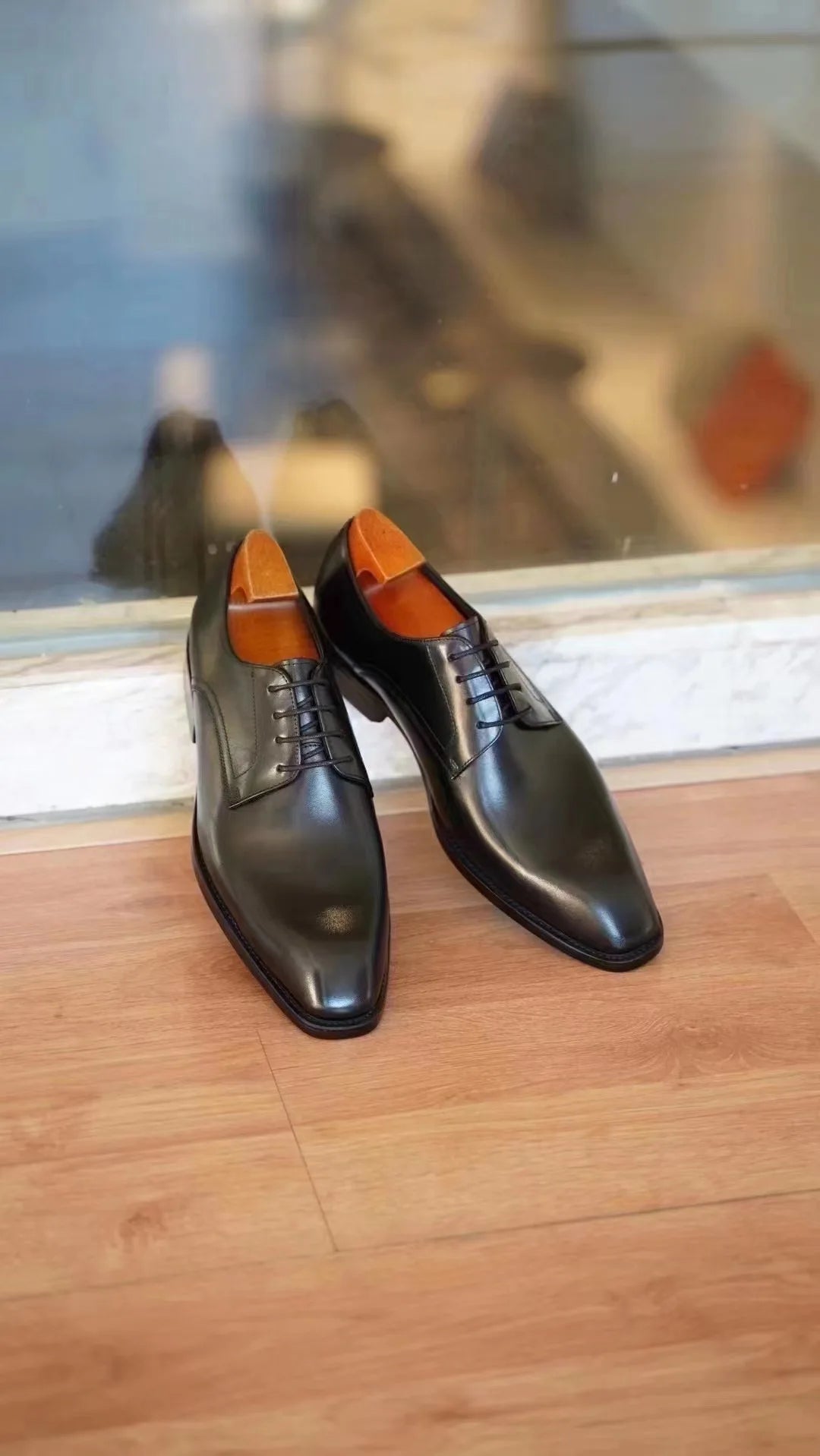 Wood Grain Derby Shoes Fashion Formal Shoes for Man Business Dress Square Toe Rubber Social Men's Shoe Stitching Oxfords