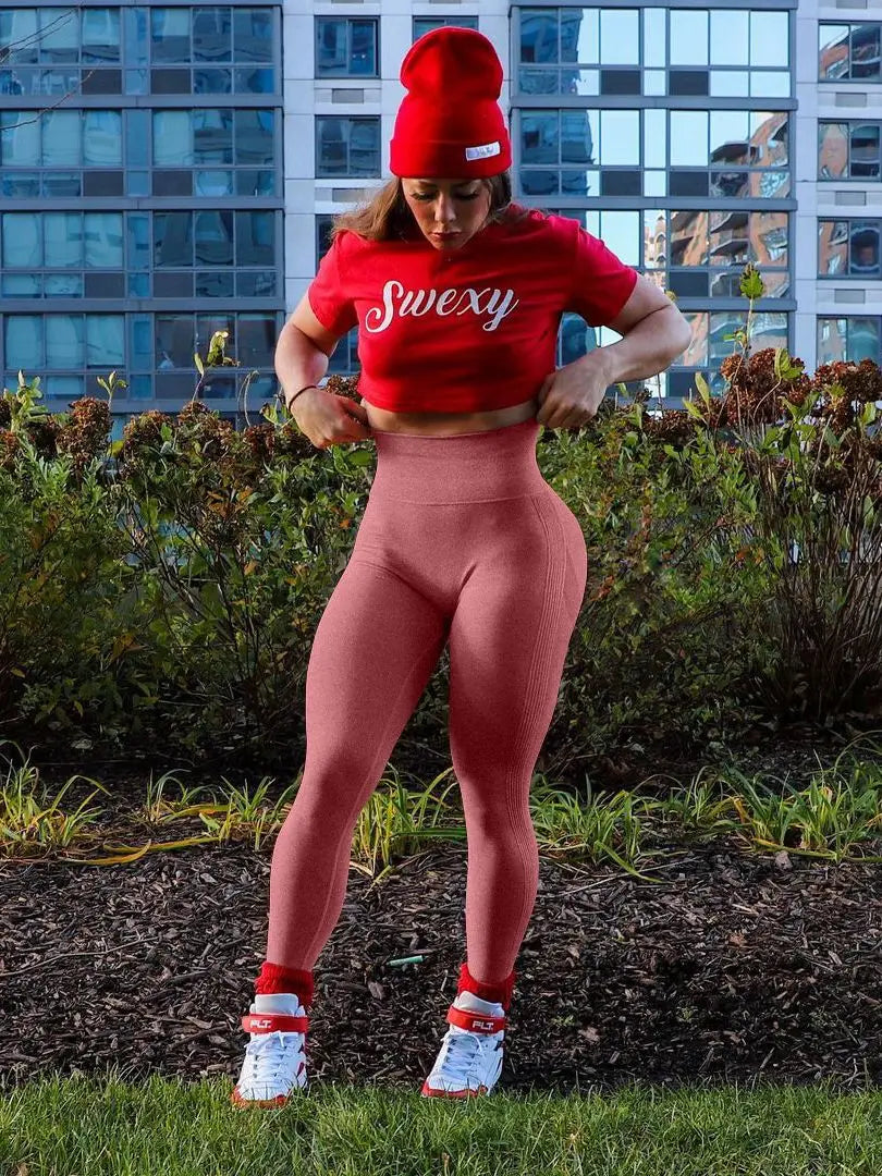 OQQ Women Butt Lifting Yoga Leggings Elastic Workout High Waist Tummy Control Ruched Booty Pants Seamless Gym Compression Tights