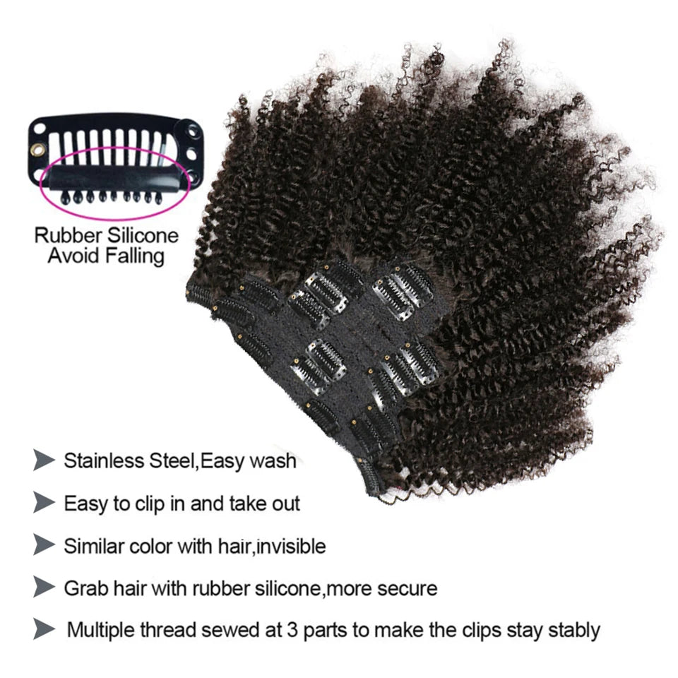 Maxine Clip Ins Hair Kinky Curly Clip In Hair Extensions Human Hair Full Head Afro Kinky Curly Clip Ins Bundles Natural Black