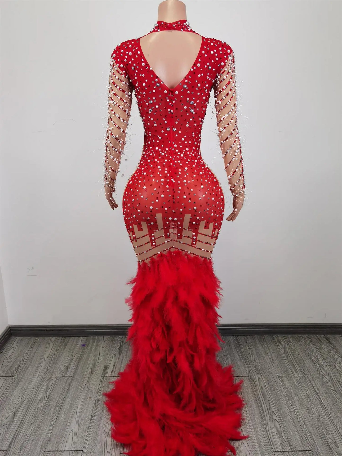 Luxury Pearl Sequins Mermaid Dress Women Ball Gown Wedding Dress Fashion Feather Shining Rhinestone Party Dress Cocktail Dresses