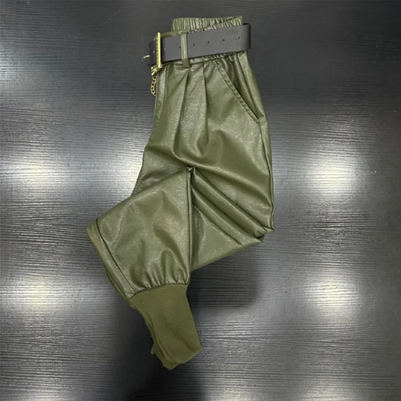 Pu leather pants Solid Color Warm Pants Women 2023 Autumn Winter Korean Loose Casual Pants Harm Trousers