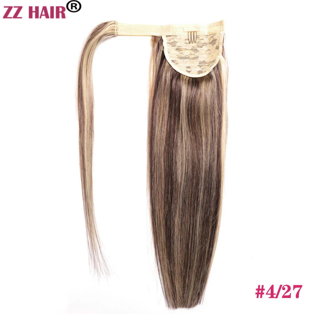 ZZHAIR 100% Human Hair Extensions 16"-26" Magic Wrap Around Ponytail 100g Clip In  Machine Made Remy Horsetail Stragiht