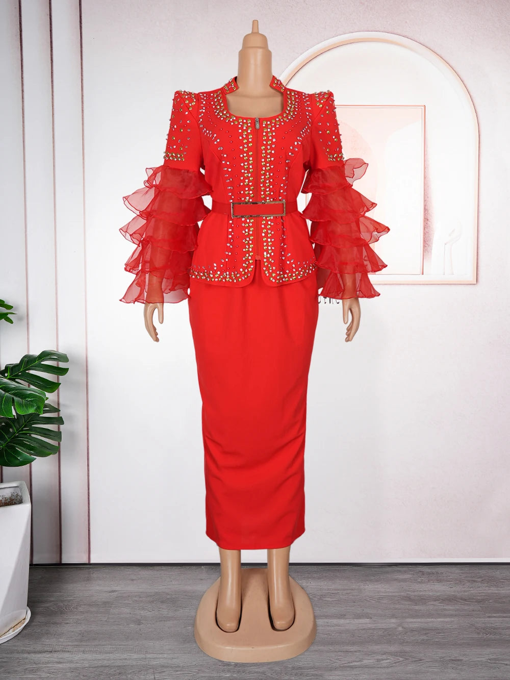 Elegant African Dresses For Women 2025 New Fashion Ruffle Sleeve Wedding Party Long Dress Plus Size Evening Gown Ladies Clothing