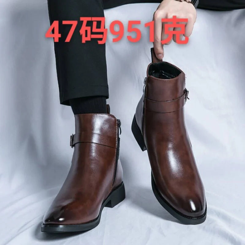 2024 Autumn Designer Business Casual Shoes For Men Trend Classic Leather Shoes Outdoor Chelsea Pointed Tip Brown Plus Size 47