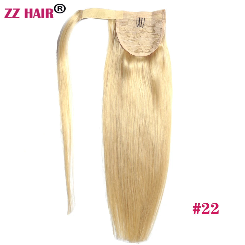 ZZHAIR 100% Human Hair Extensions 16"-26" Magic Wrap Around Ponytail 100g Clip In  Machine Made Remy Horsetail Stragiht