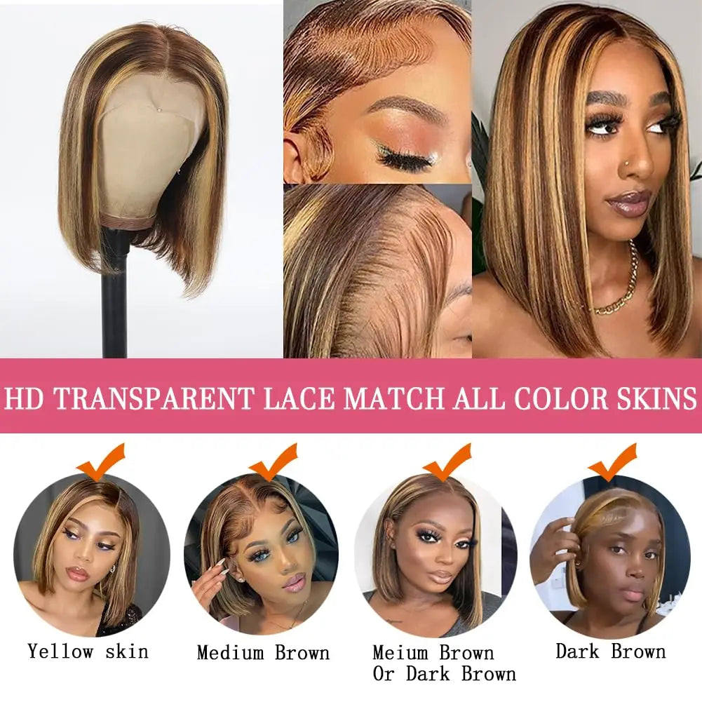 gluelss wear to go  Highlight  wig Hair Straight 13x4 Lace Front Human Hair Wig Ombre Honey Blonde middle part Lace Frontal Wigs