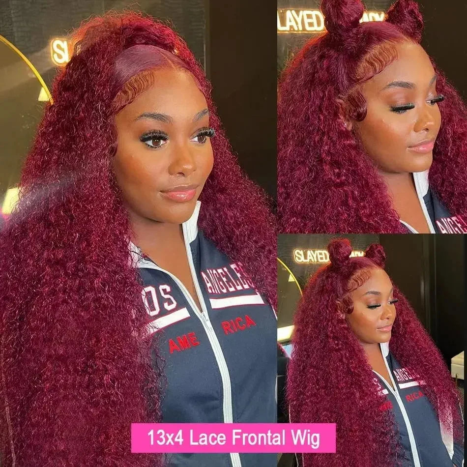 99J Burgundy Deep Wave 13x4 13x6 Hd Lace Frontal Wigs 360 Full Lace Front Wig Human Hair Curly Wigs Pre Plucked Brazilian Hair